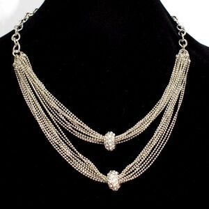 Crystal Rondell Two Row Silver Necklace by INC. NWT 19"